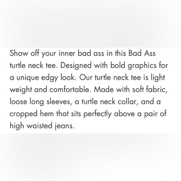 Recycled Karma Bad Donkey Cropped Turtle Neck Tee. New - Picture 2 of 3